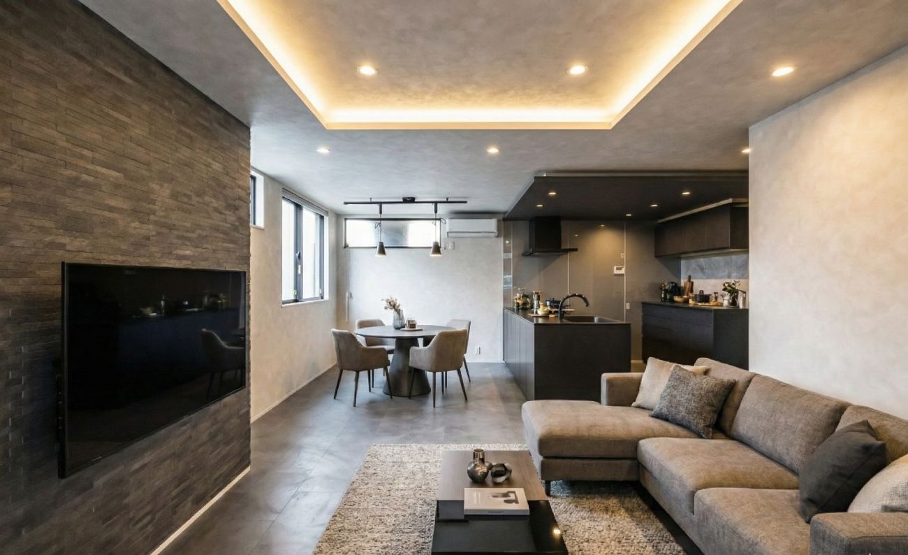 【施工事例】天井高で魅せる、グレーの濃淡が美しい3世帯住宅｜足立区Y様邸